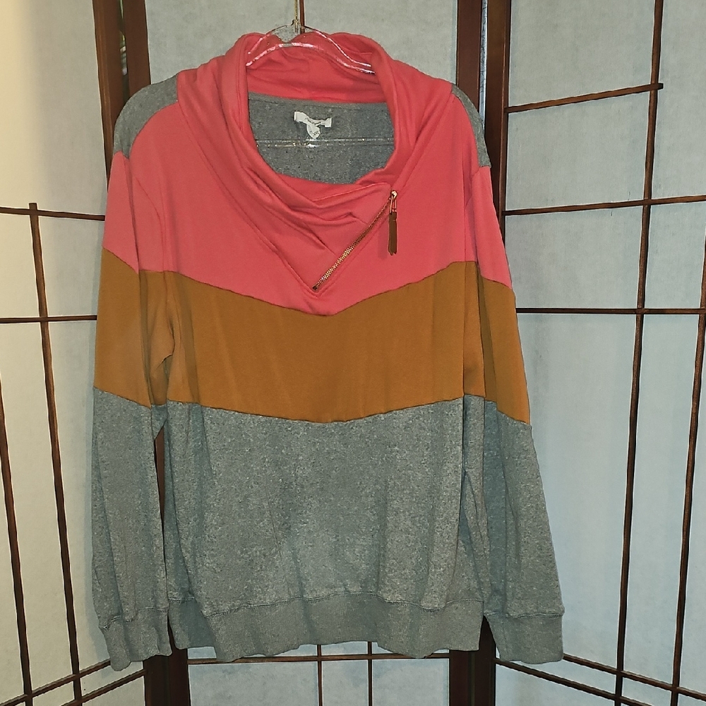 NWT Maurices Colorblock Cowl Neck Sweater - Pink, Mustard & Gray